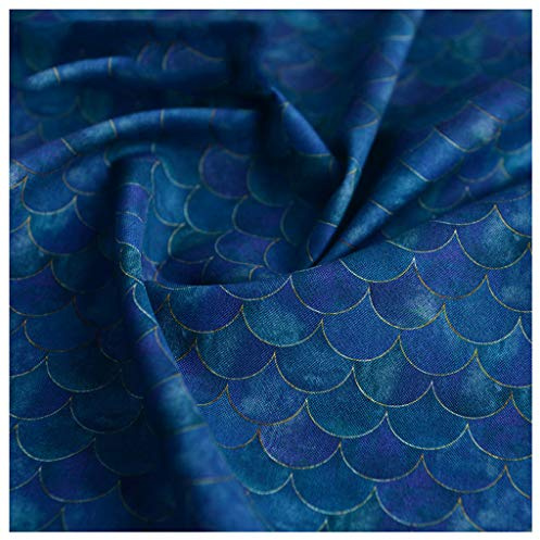 Tessuto 100% Cotone Gradient Japanese Fish Scale Print Mermaid Scales Tessuto Decorativo Geometrico per Cucire Artigianato fai da te, Abbigliamento, 130cm Larghezza(Size:1m,Color:blu)