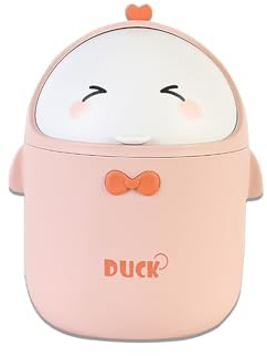 Mini poubelle de table avec couvercle - Motif dessin animé mignon - Pour tables de travail, bureaux, maison (rose)