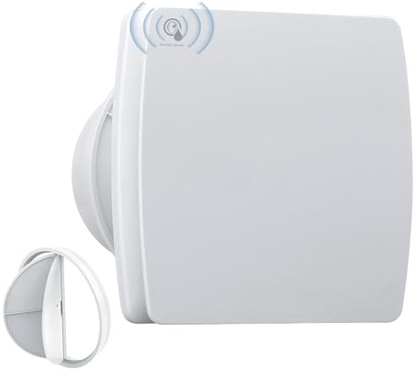 Extracteur d'Air 100mm Capteur de Température et d'Humidité Ventilateur Mural avec Clapet Anti-Chocs, Anneau de Montage de Fenêtre, pour Cuisine, WC, Salle de Bain