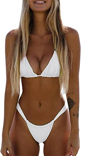 Maillot de Bain Femme 2 Pieces Push Up Bikini Femme 2 Pieces Triangle Ensemble Maillot de Bain String Tanga Ensembles Haut et Bas de Maillots Deux Pièces Swimsuit Women Grande Taille Lingerie Sexy Uni