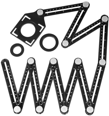 QWORK® Regla de Medición de Múltiples Ángulos, 12 Laterales Rgla Plegable Herramienta de Plantilla con Orificio de Posicionamiento, Aluminio para Artesano,Carpintero