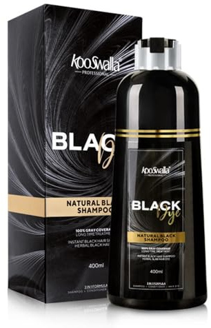 Kooswalla Black Dye Shampoo & Conditioner, 400ml-for Men and Women, 3 in 1 Natural Plant Colour-for Grey Coverage- For All Hair Types & Men's beard