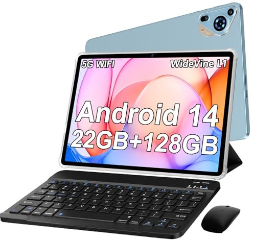 SKYEGG Tablet 10 Pulgadas Android 14 con 22 GB RAM + 128 GB ROM (Ampliable a 1TB), Widevine L1 Tablets, 5G Wi-Fi, GPS, 8000 mAh, 8 Cores 2.0 GHz, 5MP + 8MP, FHD Tablet, Azul Marino