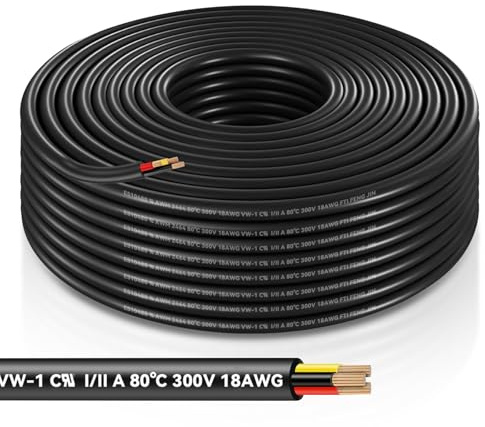 WOOWAIR 15 meter 18 Awg 3 x 0,75 mm² elektrisk kabel, 3 kärnor kopparkabel hög temperaturbeständighet, kabelslang 5V/12 V/24 V/300 V, förlängningskabel för bil LED-belysning