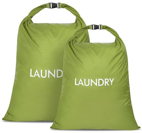 CANBOX 2 Pack Waterproof Travel Laundry Bag Set, Roll-Top Wet Dry Bag for Odor Control & Separating Dirty Clothes, Packable Space Saver Organizer for Gym, Swimming & Cruise Suitcases
