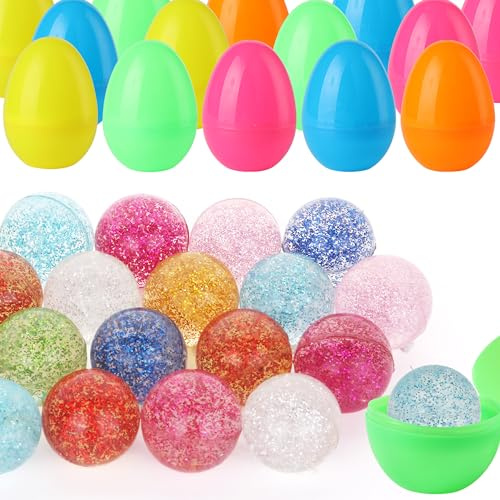 Seeiuua 18Pack Filled Easter Eggs with Toys Inside, Kids Easter Bouncy Balls Bulk Easter Basket Stuffers Gifts for Kids, Easter Egg Pre Fillers