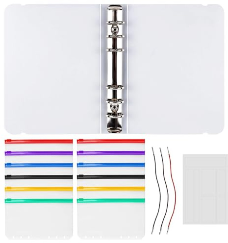 Carpeta de Anillas de 6 Agujeros con Sobres de 12 Colores Mixtos con Cremallera, Carpeta de Presupuesto A6, Plástico Bolsas de Hojas Sueltas, Carpeta de Anillas Transparente Recargable para Cuadernos
