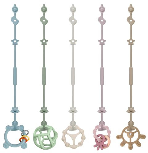 DOUUCO 5er Pack Schnullerkette Silikon, mit Verstellbarem SchnullerClip, Kinderwagenkette Spielzeug Kette BPA-frei, Schnuller für Kinderwagen Zubehör, Hochstühle, Baby Flaschen
