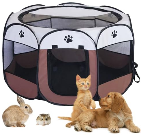 BRIMOREA beccuccio per cuccioli, 74 x 74 x 43 cm, gabbia per gatti, gabbia per cani, per gatti, conigli, interni, balcone, gabbia per gatti, per esterni, conigli (marrone)