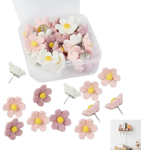 Set di 30 puntine floreali, per bacheca, per bacheca, per bacheca, per bacheca, per bacheca, in sughero, per foto, ufficio, decorazione per la casa (serie rosa)