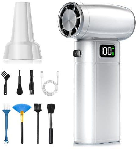 PHIXBEAR Super Power Compressed Air Duster with LED Display, Cordless Cordless Air Duster Rechargeable, 5 Speeds Mini Leaf Blower, Dust Blower Cleaning Kit for Computer, Keyboard, Outdoor and Car