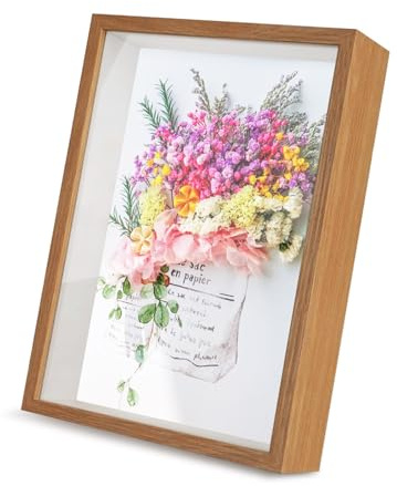 3D Shadow Box, 23 x 32 cm Shadow Box Frame, Wooden Photo Frame, Deep Picture Frames Box Display for Crafts Memorabilia Flower Tickets Medal (Brown 3CM)