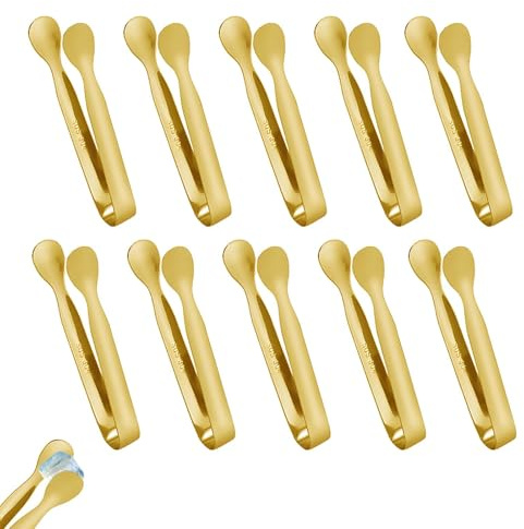 10 PCS Gold Kitchen Tongs Mini Tongs 4.3in Ice Tongs Sugar Tongs for Sugar Cubes for Serving Food Ice Sugar Sweet Cube Salad Buffet Toaster Desserts
