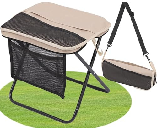 Tabouret pliant portable, tabouret de camping, petit tabouret pliant, chaise pliante d'extérieur avec fermeture éclair et sac de rangement, idéal pour le camping, la pêche, le jardin, l'alpin (Kaki)