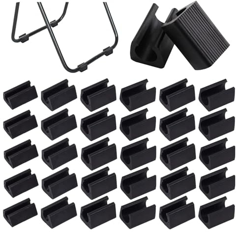 Patins De Serrage De Tube De Chaise en Plastique Chaise en Plastique pour Pieds De Chaise en Forme De U Patins pour Pieds De Chaise À Attaches pour Tubes Ronds 32 Pièces (Noir (Long),10mm)