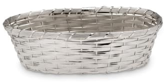 your castle Cestino per il pane ovale intrecciato in metallo – Ciotola da portata argentata con elegante design intrecciato, cestino per la colazione per pane, panini, baguette e pasticcini, stabile e