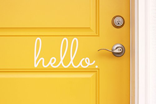 Hello in Cursive Indoor/Outdoor Lettering Wall Art Decor Sticker Vinyl for Door 5 X 11 (White, Matte)