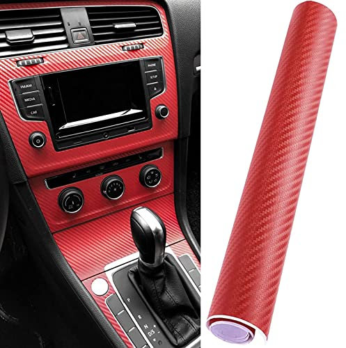 WenMei Red Carbon Fiber Car Wrap Vinyl Roll 3D Carbon Fiber Vinyl Car DIY Wrap Sheet Roll Film Sticker Decal - 127X30cm/50X11.8 (Red)