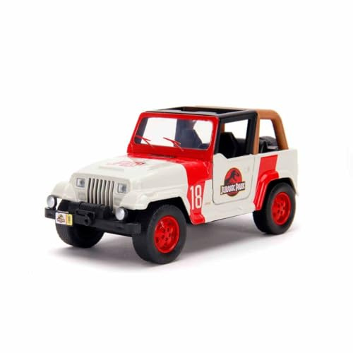 Jada Toys Jurassic Park Jeep Wrangler, Modellauto, Spielzeugauto, Türen zum Öffnen, Maßstab 1:32, Mehrfarbig