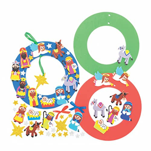 Baker Ross FC292 Couronnes en Mousse Enfants motif Nativité - Lot de 3, Couronne en Mousse a Decorer, Couronne Decorative, Noel Enfant, Activites Manuelles pour Enfants