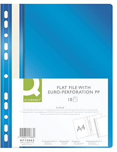 Q-CONNECT KF15663 plast snabbhäftapparat A4 blå/10 stycken/plasthäftapparat plast/perforerad häftapparat med märkningsremsor/med transparent lock/med hål/eurohål