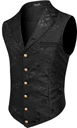 COOFANDY Black Dress Vest for Men Paisley Floral Suit Vest Tuxedo Waistcoat Slim Fit for Prom Wedding Party Black, Medium