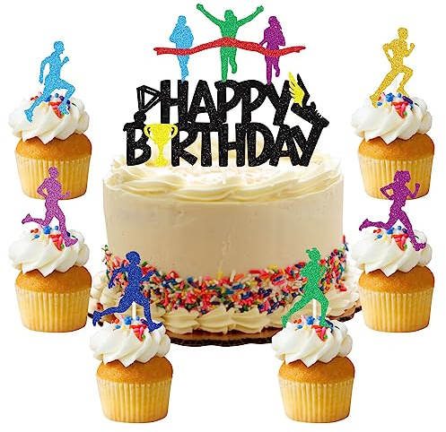 palasasa 25 Piezas Correr Decoración Tartas Correr Happy Birthday Cake Toppers Maratón Temática Adornos para Tartas Cupcake Toppers Fiesta Decoración Suministros para Hombres Mujeres
