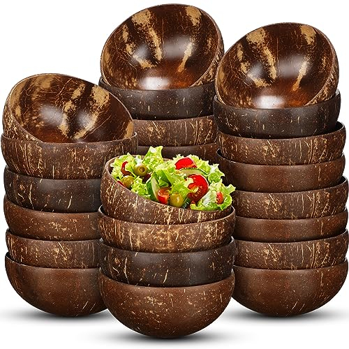 Bokon 24 Pcs Coconut Shell Bowls Polished Natural Wooden, 24 Pcs, Large