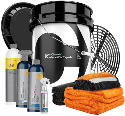 Auto Reinigungsset Außen | Koch Chemie: Wascheimer 20l + Deckel + Schmutzsieb Einsatz + Nano Magic Shampoo + Insect&DirtRemover + Gentle Snow Foam + Allround Quick Shine |Trockentuch + Waschhandschuh