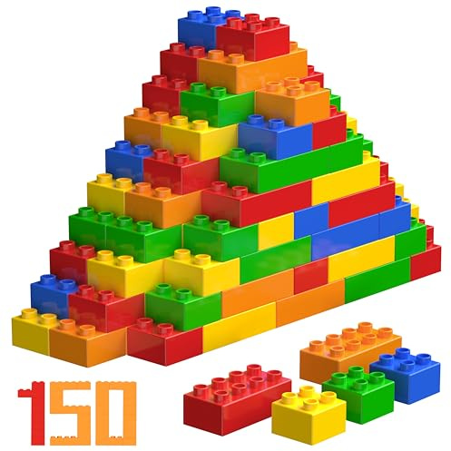 WYSWYG Big Building Blocks Sets for Age 3-5, Large Building Bricks Compatible with Duplo Building Bricks, Kid Building Blocks for Ages 3 4 5 6, Big Blocks Gifts for Boys Girls,150PCS.
