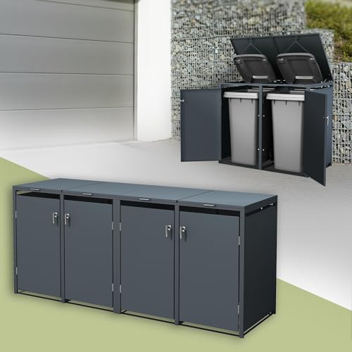 ML-Design Mülltonnenbox 4er für 4 Tonnen 240L 264x80x116,3 cm, Anthrazit, Stahl, wetterfest, Abschließbare Mülltonnenverkleidung mit Klappdeckel/4 Türen, Müllbox Mülltonnecontainer Mülltonnenabdeckung