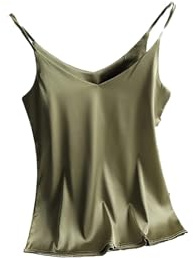 REHJJDFD Donna Top con Spalline Sottili Donna Halter Scollo a V Basic Bianco Cami Senza Maniche Raso Seta Canotte Canottiera Donna, Oliva En8, XL