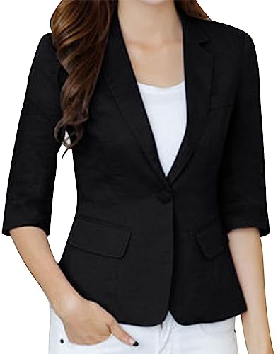 Blazer en Lin Pour Femme - Veste d'Été Élégante et Sportive à Manches 3/4 - Cintrée et Légère - Coupe