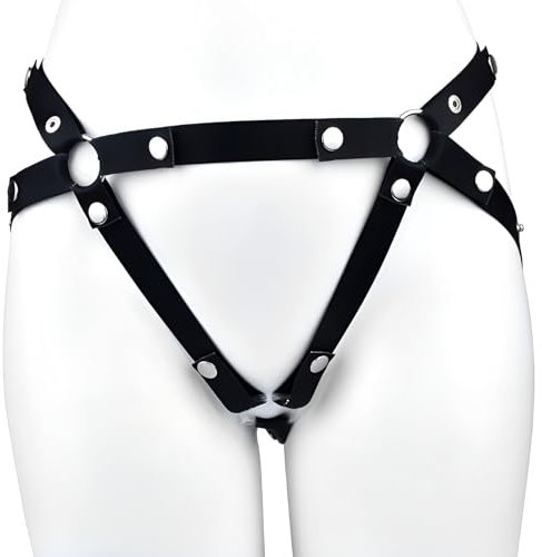 Feste Keuschheitsgürtel für Herren,Verstellbarer Elastischer Chastity Belt Harness Strap On Dildo String,Anti-Fall Peniskäfig/Cockring/Dildos CB Bondage Zubehör für Männer (Black)