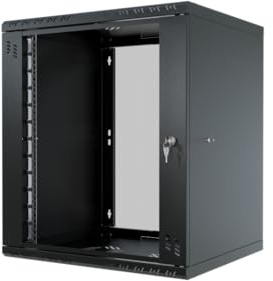 Stalflex Rackskåp 19 tum 12U 450 mm STANDARD – kraftigt stål – rack och skåp för nätverksutrustning, rackskåp, kompatibel med hylla – glasdörr