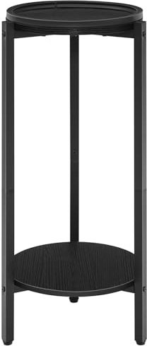 HOOBRO Mesa Auxiliar, Mesa Lateral Redonda de 2 Niveles, Meueble Pequeño de Sofá, Bebidas, Café, para Espacios Pequeños, Sala de Estar, Negro EBB167BZ01