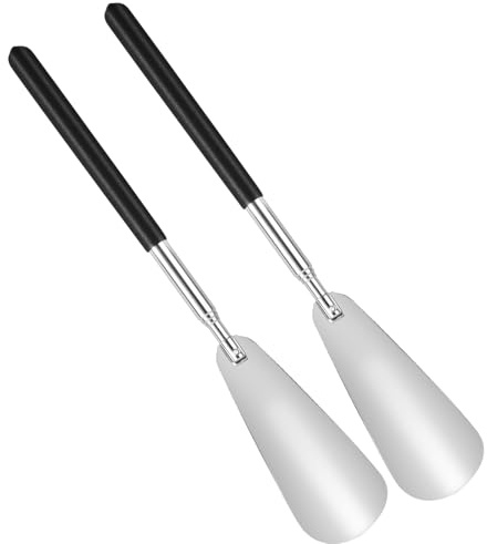 Amexo skohorn infällbar 26–64 cm, 2 st skohorn rostfritt stål med halkfritt handtag, utdragbar skohorn metall skohorn lång för män kvinnor barn äldre