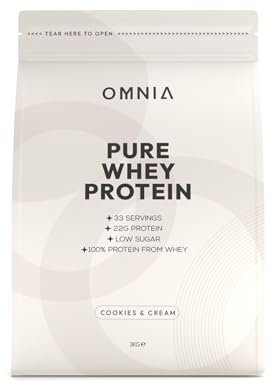 OMNIA Pure Whey Protein Powder, Nutrition Low Carbs and Low Sugar Muscle Building Powder, Over 22G Protein Per Serving - 33 Servings - 1 KG - Cookies and Cream
