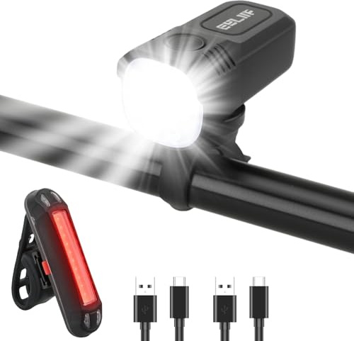 1000 LM Bike Light Set, Super Bright USB Rechargeable 2000 mAh Bicycle Headlight & Taillight, 8+5 Modes, Waterproof LED Front and Rear Light for Night Riding, Road/Urban Cycling, Safety Flashlight
