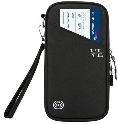 Varsan Luxe 4 Pack Passport Holder Travel Wallet – RFID Blocking Family Travel Organiser for Documents, Cards, Currency & Boarding Passes – Waterproof Cover with Wrist Strap – Gift for Men and Women