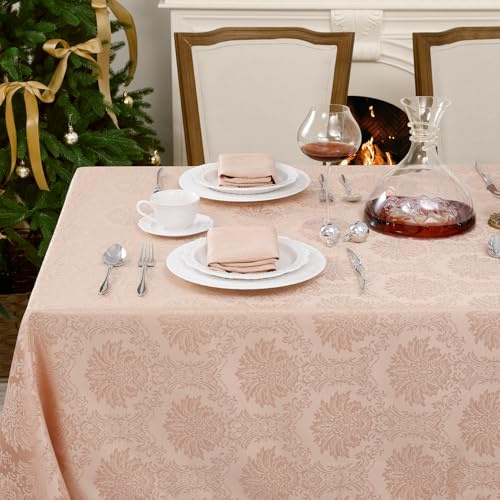 Romantiska stilar bordsduk tvättbar gammalrosa 140 x 240 cm rektangulär, delikat barock bordsduk i jacquard, tvättbar och festlig för romantisk jul, bröllopsmiddag, kvinnor, fest, flicka födelsedag