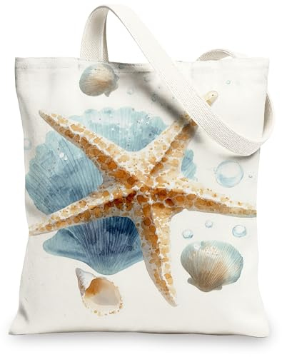Sacs fourre-tout en toile de mer, motif coquillage nautique, sacs de courses respectueux de l'environnement, légers et lavables, blanc, 13x15 Inch