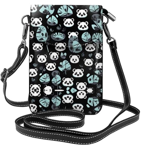 QAZWZML Cartera pequeña cruzada para teléfono con cara de panda en blanco y negro, con tapa abatible, perfecta para ir de compras, viajes y uso diario.