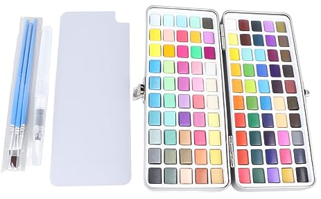 QWUUYEC 100 Colors Watercolor Paint Set, Portable Iron Box with 3 Brushes, Vibrant Pigments for Kids and Adults - Lightweight Travel Kit, Easy Blending, Creative Art Supplies