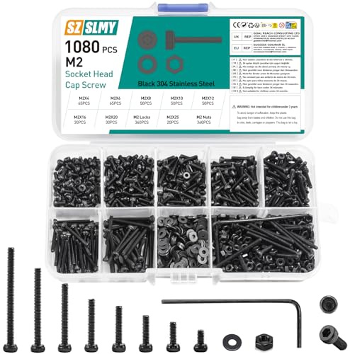 1080 Pcs M.5 Screws Set, Bolts and Nuts Set, Black Nuts and Bolts Assortment, Stainless Steel Hex Socket Head Cap Screws Set, Machine Screwsand Washers Kit for Bicycle Motorcycle Repair DIY