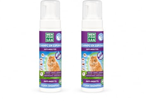 MENFORSAN - Pack 2 Unidades - Champú en Espuma Anti-Insectos para Gatos, Cítrico, Multicolor, 200 ml