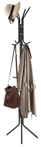 Coat Stand 12 Hooks 175cm 3-Tier Metal Coat Rack with Umbrella Holder Black