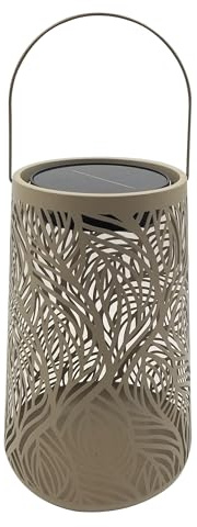 Dehner Solcellslykta Olea Ø 20 x H 32 cm – LED-trädgård, varmvit, soldrift, skymningssensor, metall och plast, brun