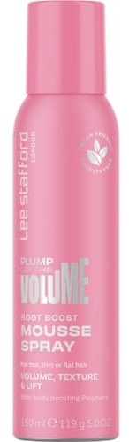 Lee Stafford Volumising Mousse | Plump Up The Volume Collection - Lightweight Root Boost Foam Spray, Non-Sticky, Thickening for Fine Hair, Long Lasting, Helps Curl Girls, for Men & Women, 150 ml