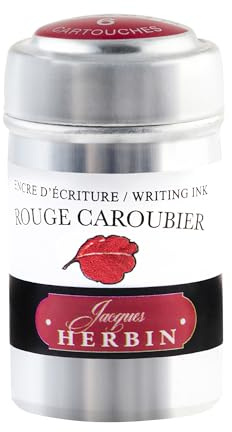 Herbin 20122T - Une boite de 6 cartouches d'encre pour stylo-plumes et stylos roller (produit sans emballage - objectif zéro déchet), Rouge caroubier